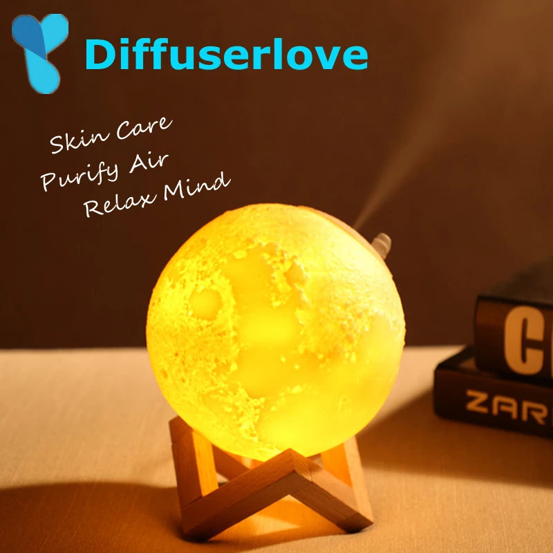 Diffuserlove, 880 мл, USB увлажнитель воздуха, 3D, лунный светильник, с 3 вида цветов, меняющий Ночной светильник, увлажнитель воздуха, бытовой диффузор, распылитель тумана
