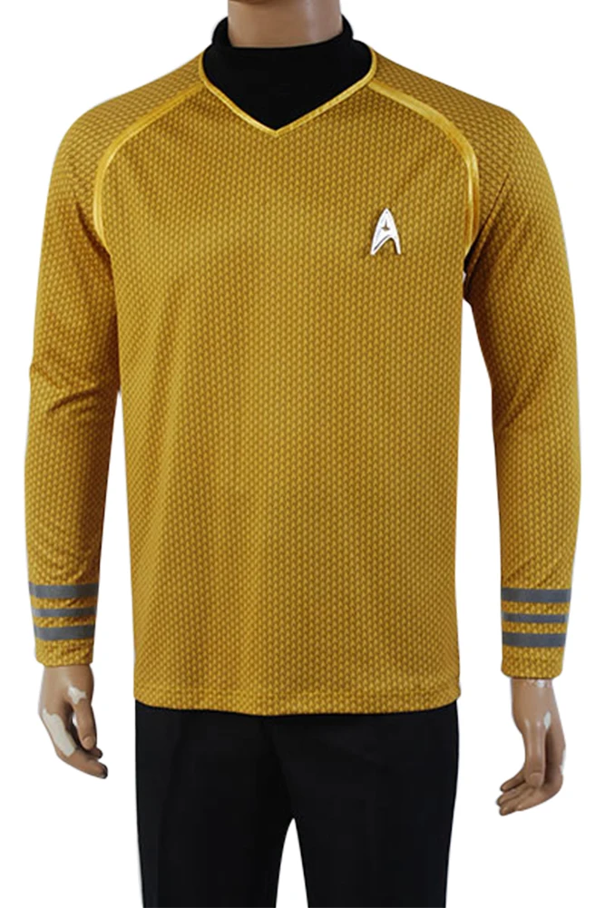 Trek в темноте флота Uhura Star Косплэй желтая футболка костюм униформа Топ Для мужчин