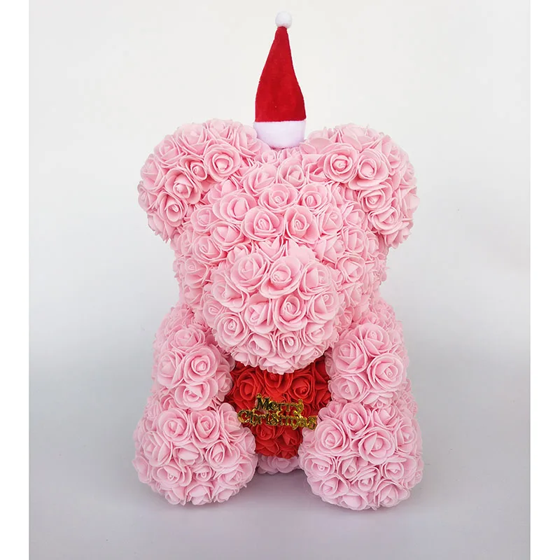 light pink Плюшевый медведь Роза медведь с сердцем искусственные розы Пена розы цветок Рождество украшение для дома Рождественский подарок - Color: light pink