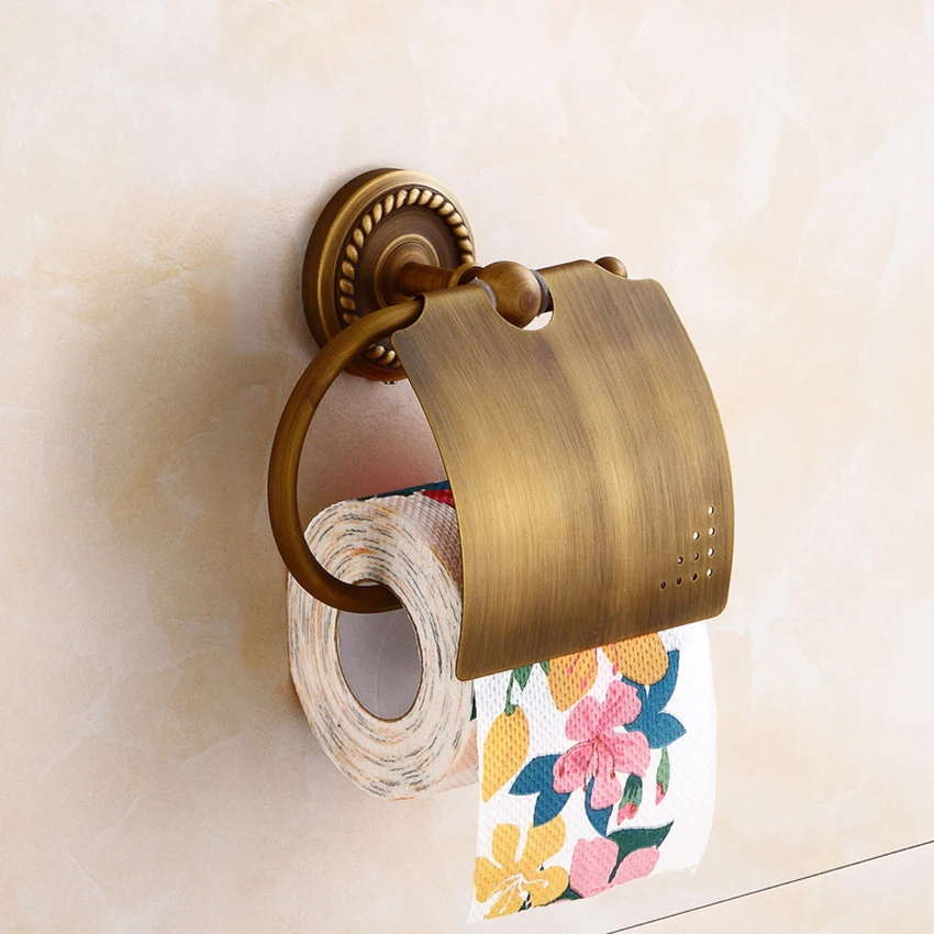

Antique Brass Roll Paper Holders European Home Hotel Bathroom Tissue Rack Punch-free Classic Carved Toilet Paper Hook Cover
