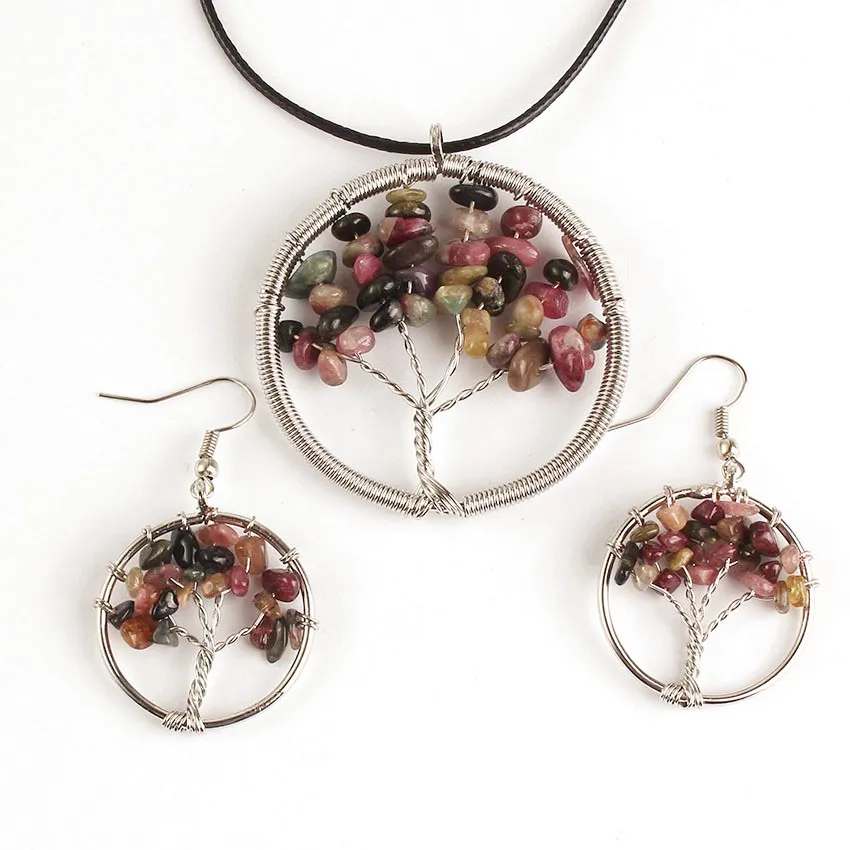 Серьги FYJS серьги с подвеской из турмалинового камня серебряным