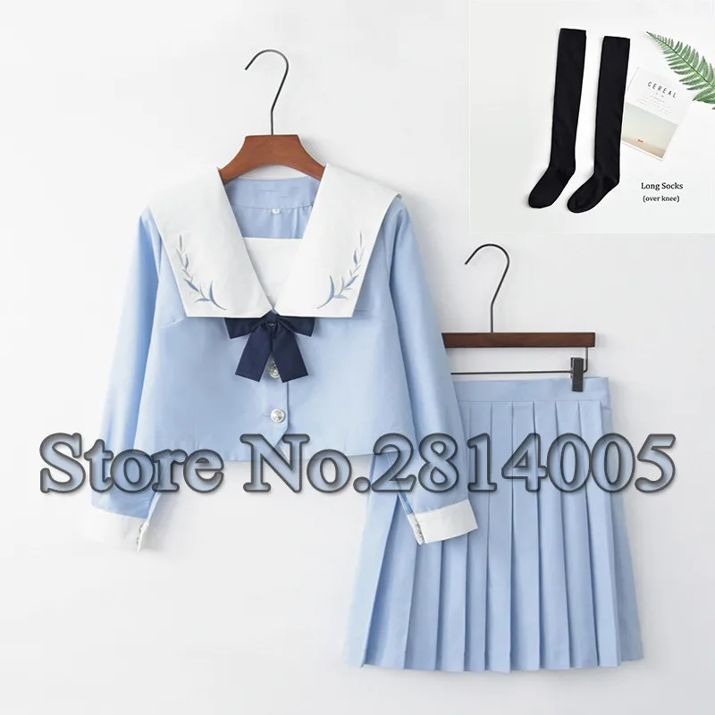 Long Set With Socks Синий японский Seifuku матросский костюм Школьная форма для студентов для подростков темно-синий стиль школьная форма s для косплея девочек - Цвет: Long Set With Socks