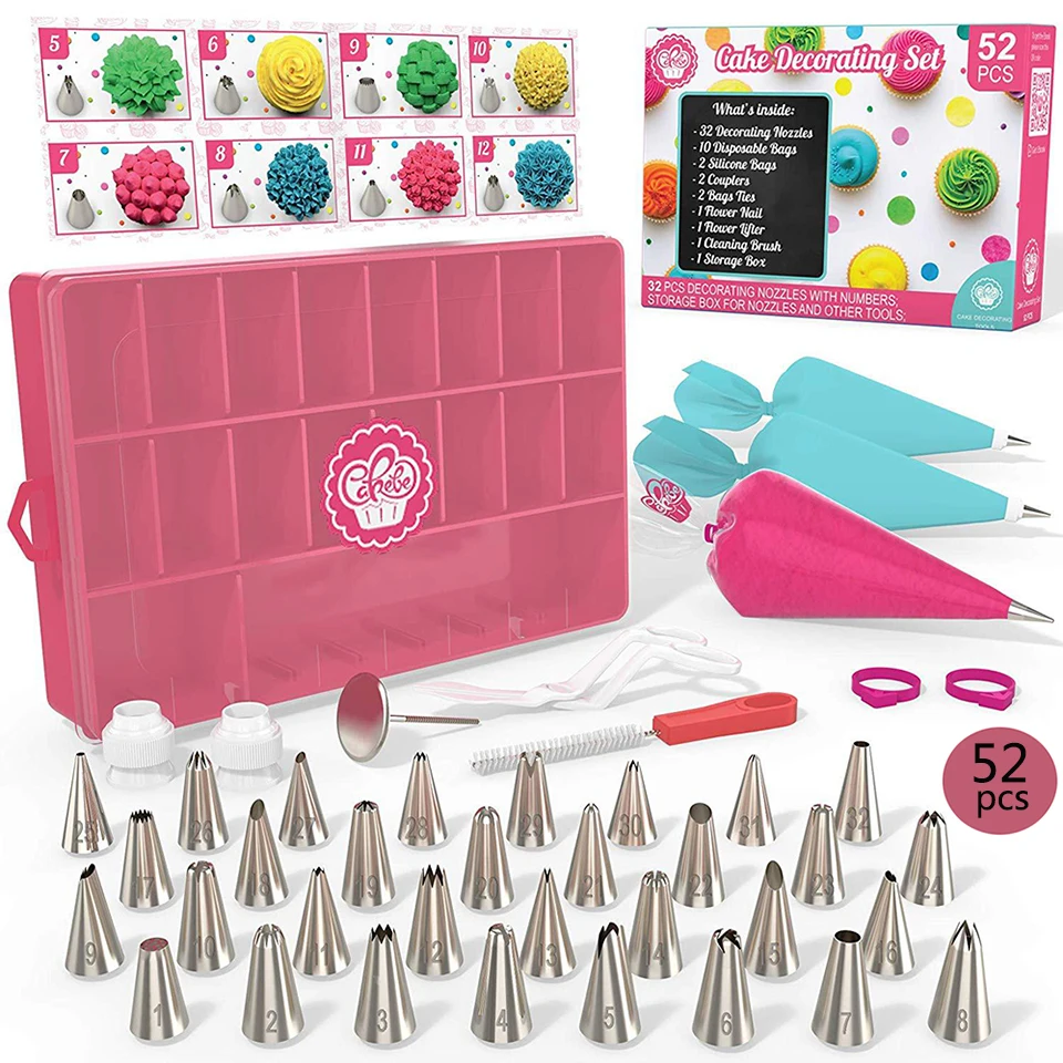 52 Pcs 1 Set Transhome Набор насадок для украшения торта 82 шт./компл. Кондитерские насадки для крема "кондитерского мешка поворотный стол для торта стенд для выпечки инструменты для тортов - Цвет: 52 Pcs 1 Set