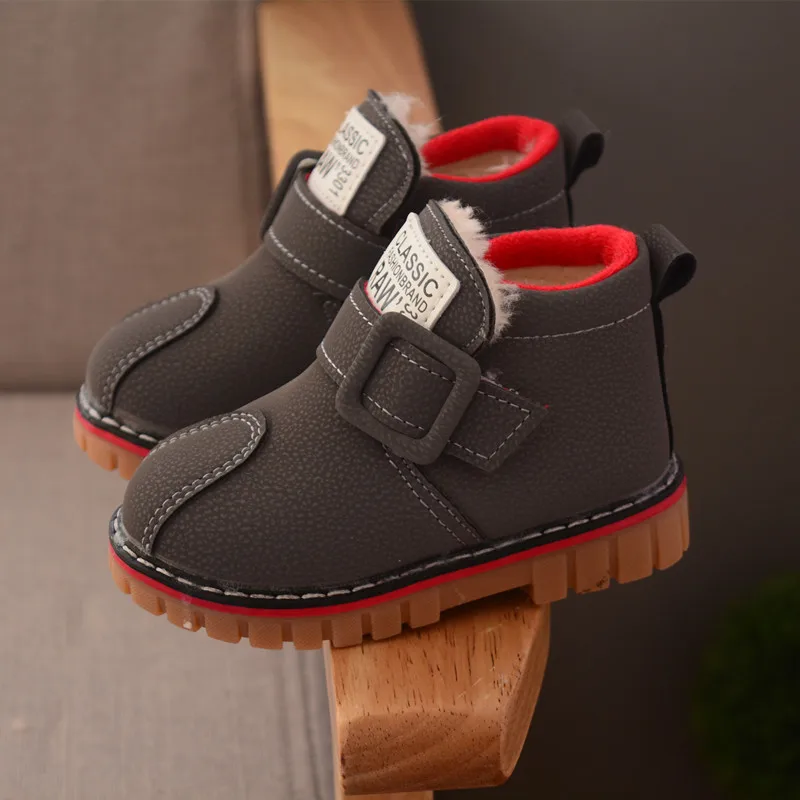 996Gray ULKNN Winter for child/kid/girl boots waterproof leather motorcycle boots fashion flats shoe fringe zip martin boots - Color: 996Gray