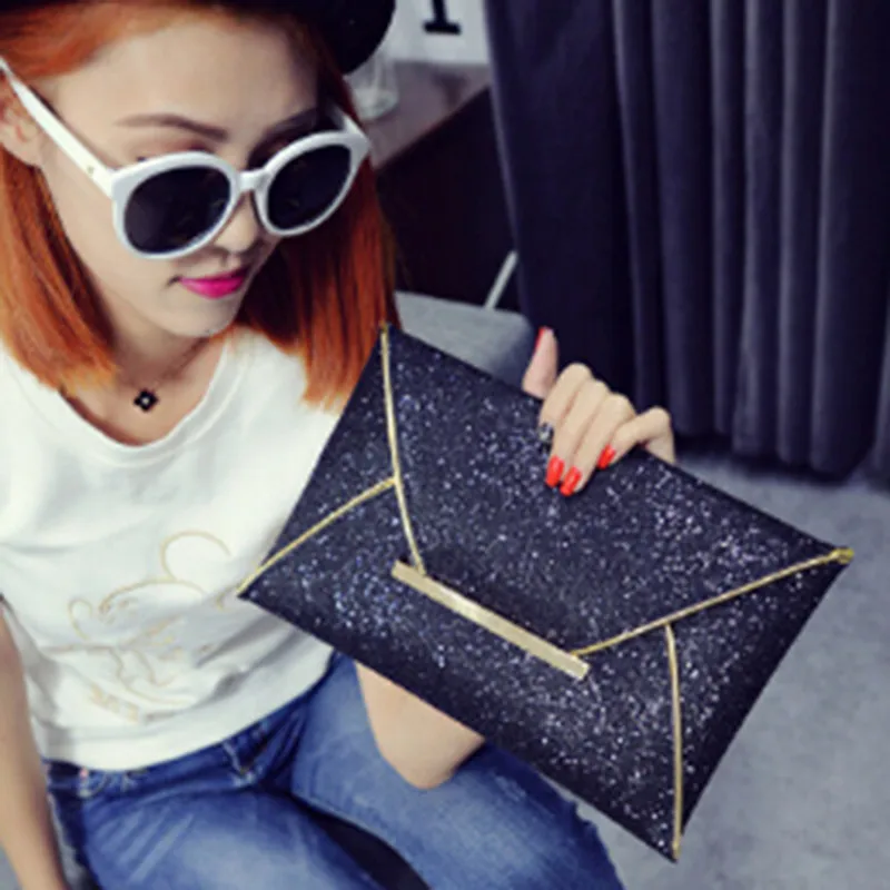 Fahion Design Women Glitter Sequins Handbag Female Evening Party Envelope Clutch Bag Socialite Style Wallet Purse Gold Purses | Багаж и