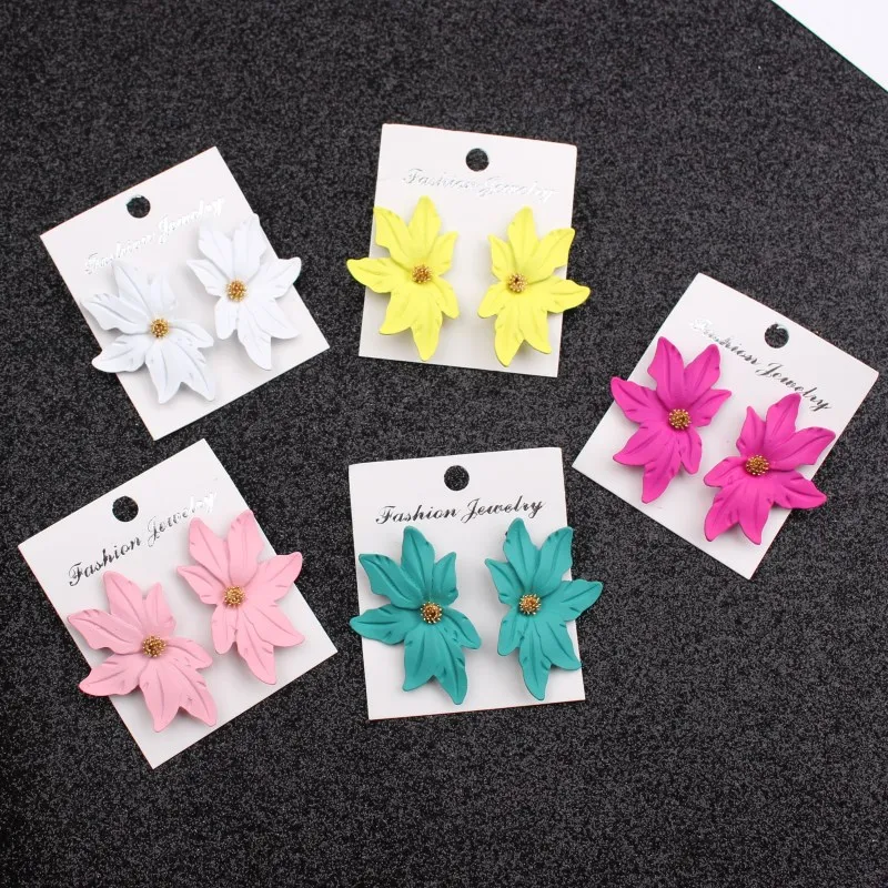 

New Korean Style Spray Paint Big Flower Stud Earrings For Women Fashion Summer Elegant Sweet Jewelry Accessories Brincos