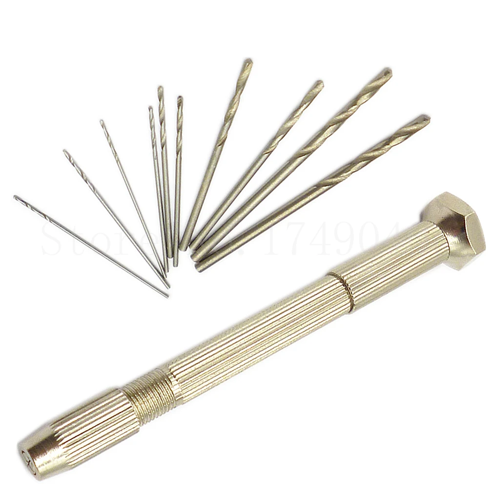 Шарнирная головка Мини ШТЫРЬКОВАЯ ручная дрель с 2 чаками и 10 шт. сверла Mirco Twist 0 6