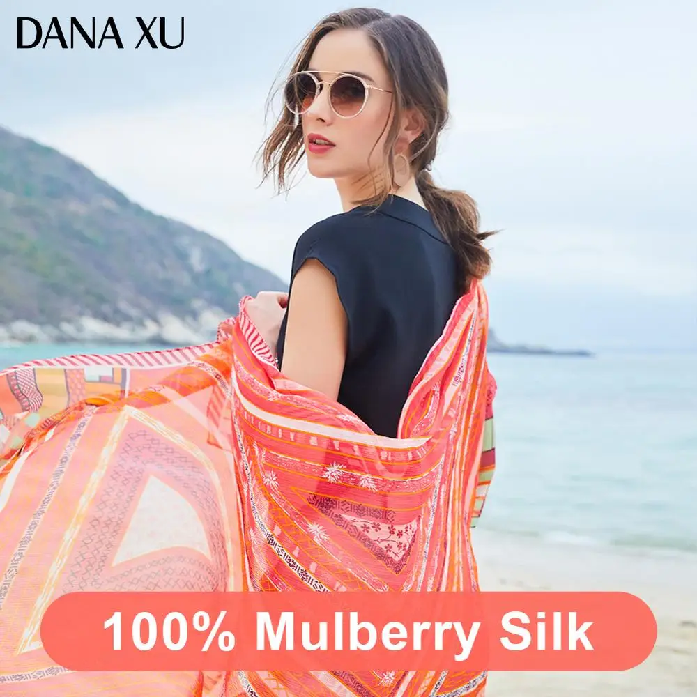 Женский длинный шелковый шарф роскошная брендовая накидка пляжное покрывало