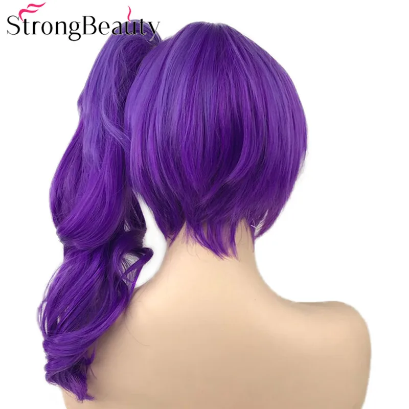 StrongBeauty темно-омбре фиолетовый волнистые парики с зажимом конский хвост Синтетический Косплей парик женские волосы