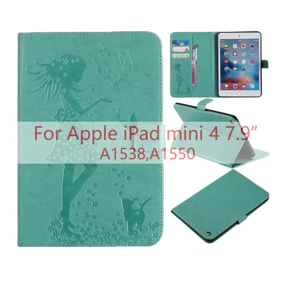 Чехол для iPad Mini 4 чехол с тиснением из искусственной кожи+ мягкая задняя крышка Trifold Stand Auto Sleep/Wake up Smart Cover для iPad Mini 1/2/3 - Цвет: Green