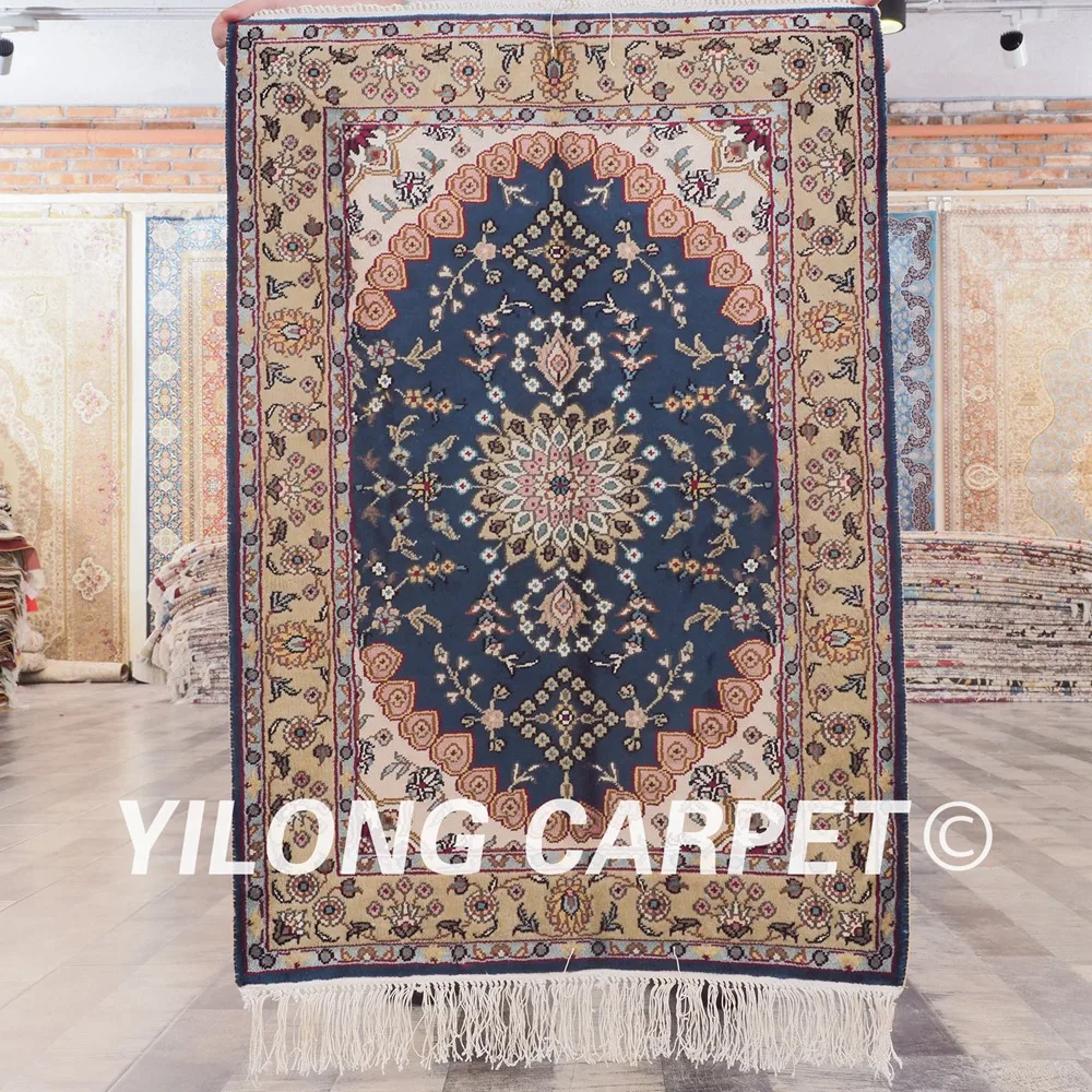 YILONG 2 'x 3' античные турецкие шелковые ковры синий ручной работы шелковый ковер