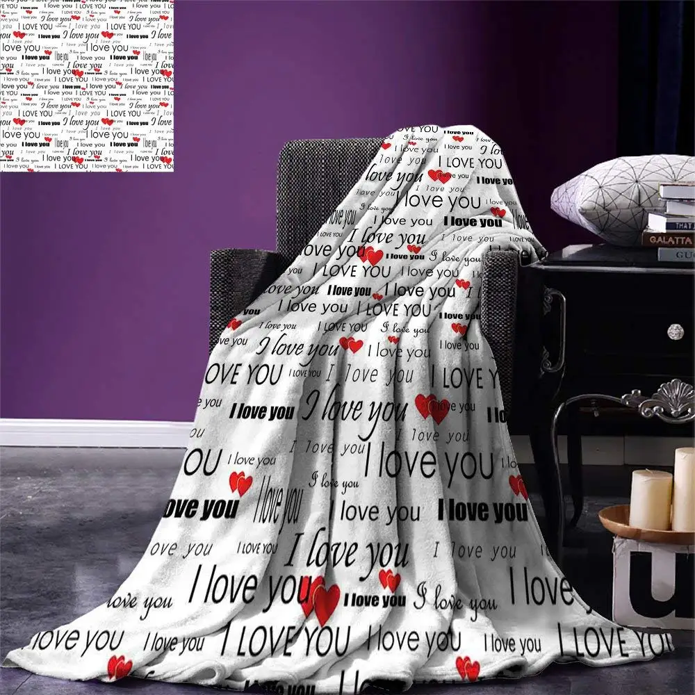 Романтическое одеяло королевского размера с надписью I Love You и with Hearts | Дом сад
