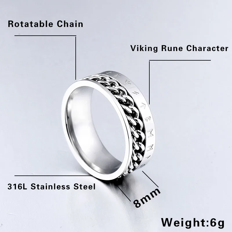Байер 316L Нержавеющая сталь модные Стиль нос viking вращающаяся цепь и кольцо руны для мужчин ювелирные изделия один амулет Винтаж LR-R130
