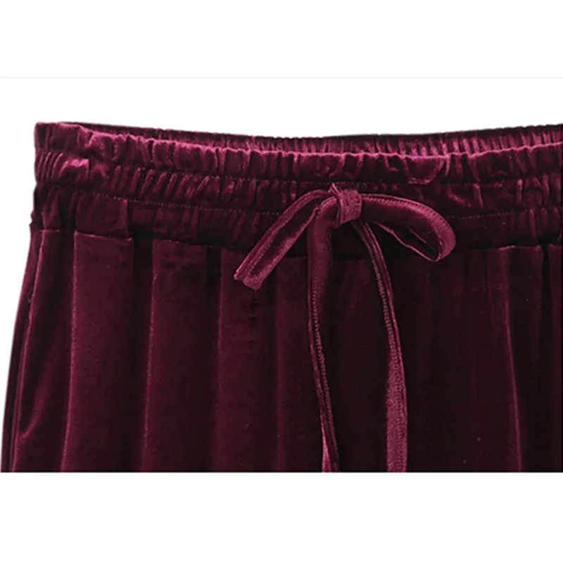 Женские бархатные брюки с высокой талией повседневные широкие эластичным поясом