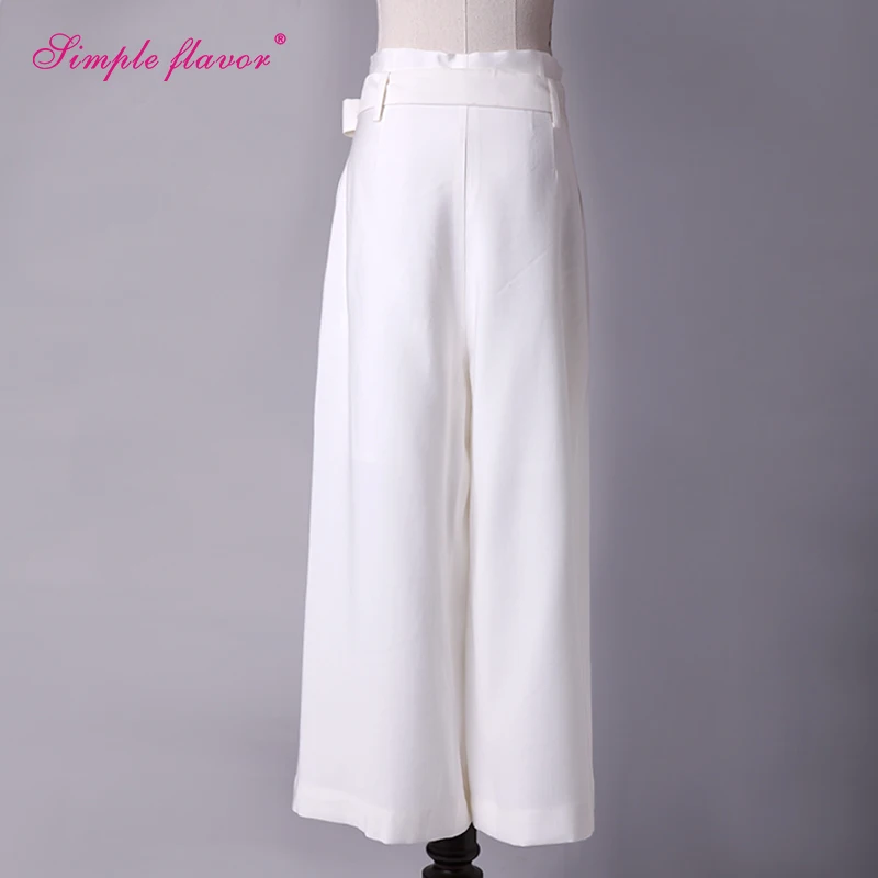 Простой Вкус 2017 Женщин Широкую Ногу Брюки Плиссированные Передняя Твердые Белый