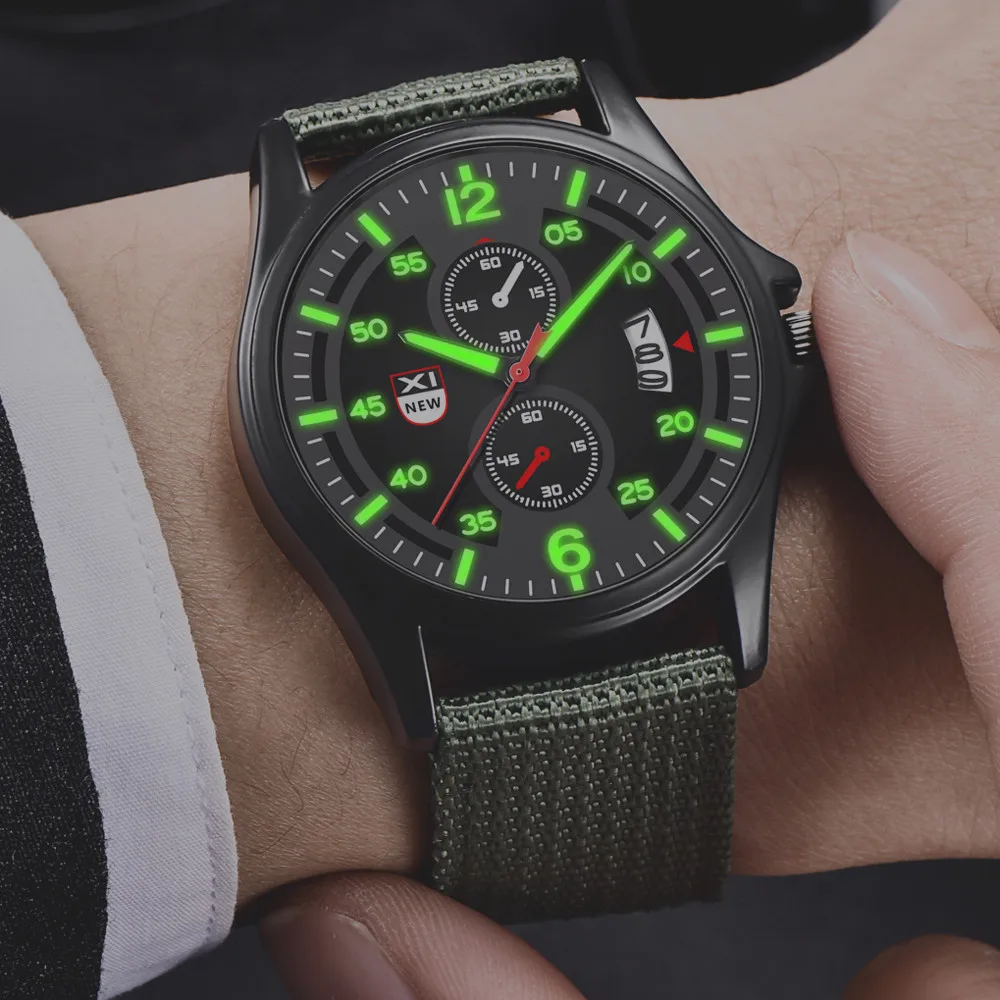 

Military Mens Quartz Army Watch Black Dial Date Sport Wrist Watch Casual nylon strap Luminous watches relogio masculino