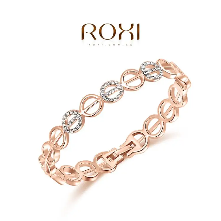 Rose Gold Браслеты и браслеты ROXI для женщин, браслет с австрийскими кристаллами и кругами, розовое золото/серебро, классические браслеты pulseira feminina - Окраска металла: Rose Gold