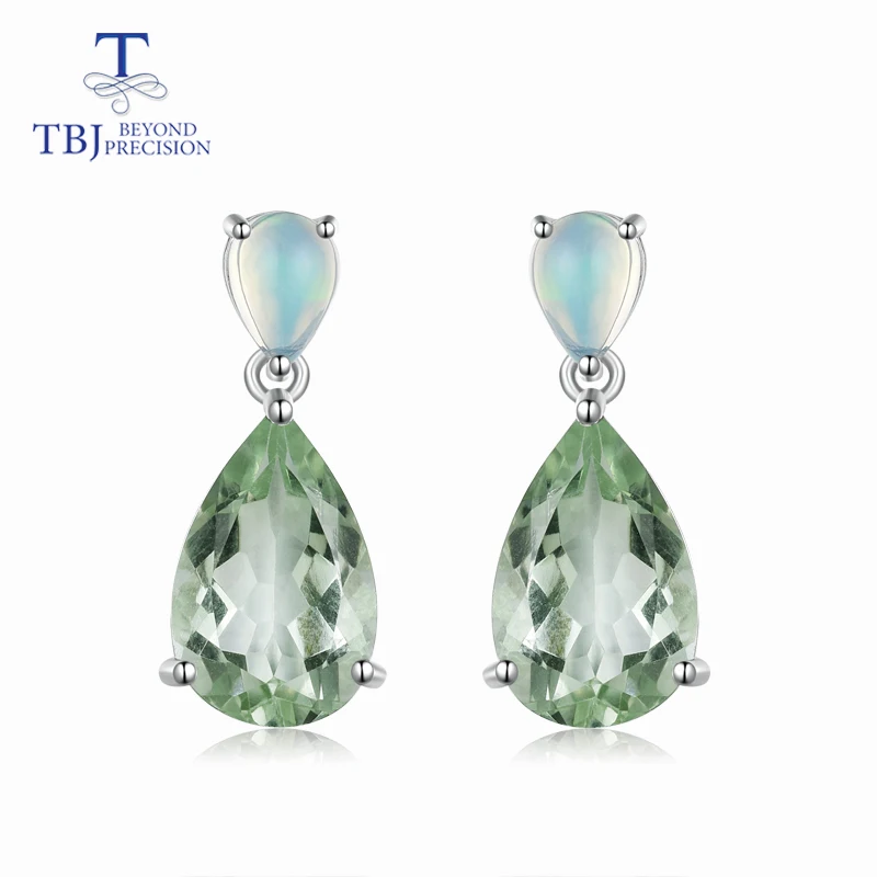 

TBJ,natural green amethyst quartz & opal gemstone Dangle Earrings in 925 Sterling Silver Special Jewelry Gift For Women wife mom
