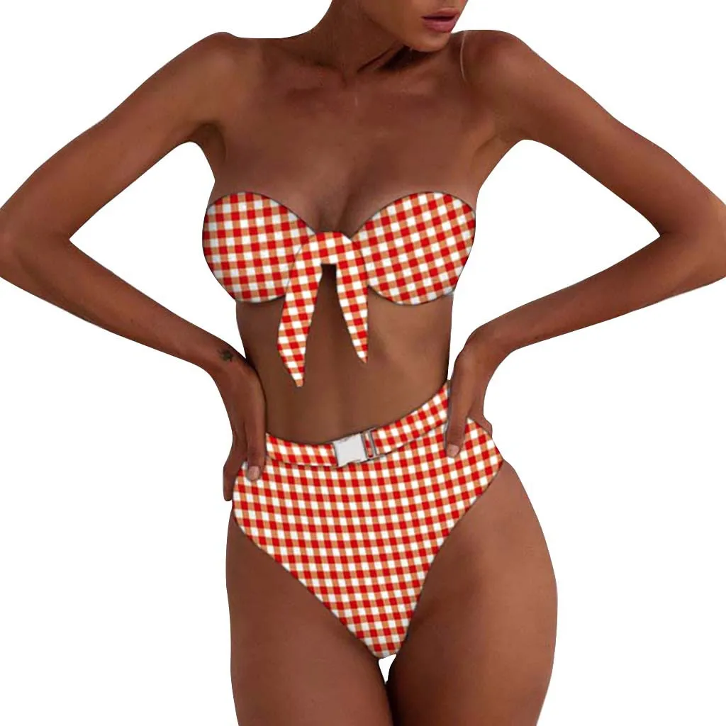 Сексуальные женские купальники с пряжкой и бантом бикини узлом пуш ап стеганая
