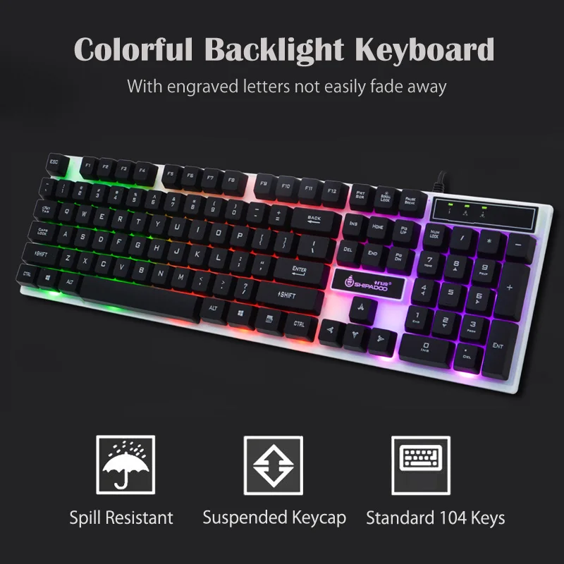 K280 USB Wired Computer Keyboard Standard 104 Keys Ergonomic PC with Russian Sticker Rainbow LED Backlight for Desktop | Компьютеры и