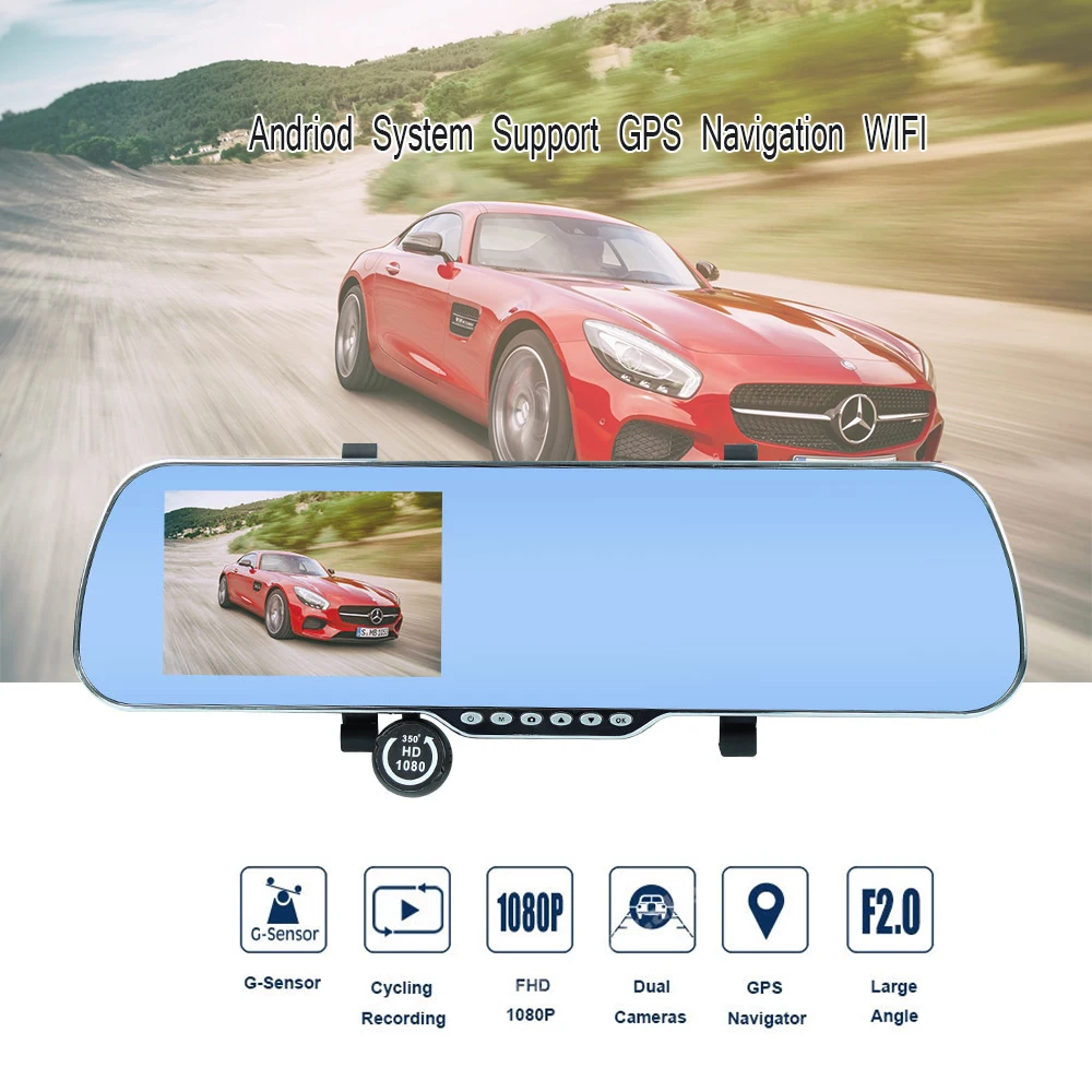 Автомобильный dvr 5 &quotAndroid камера с gps навигацией g сенсор WiFi Dash Cam зеркало заднего