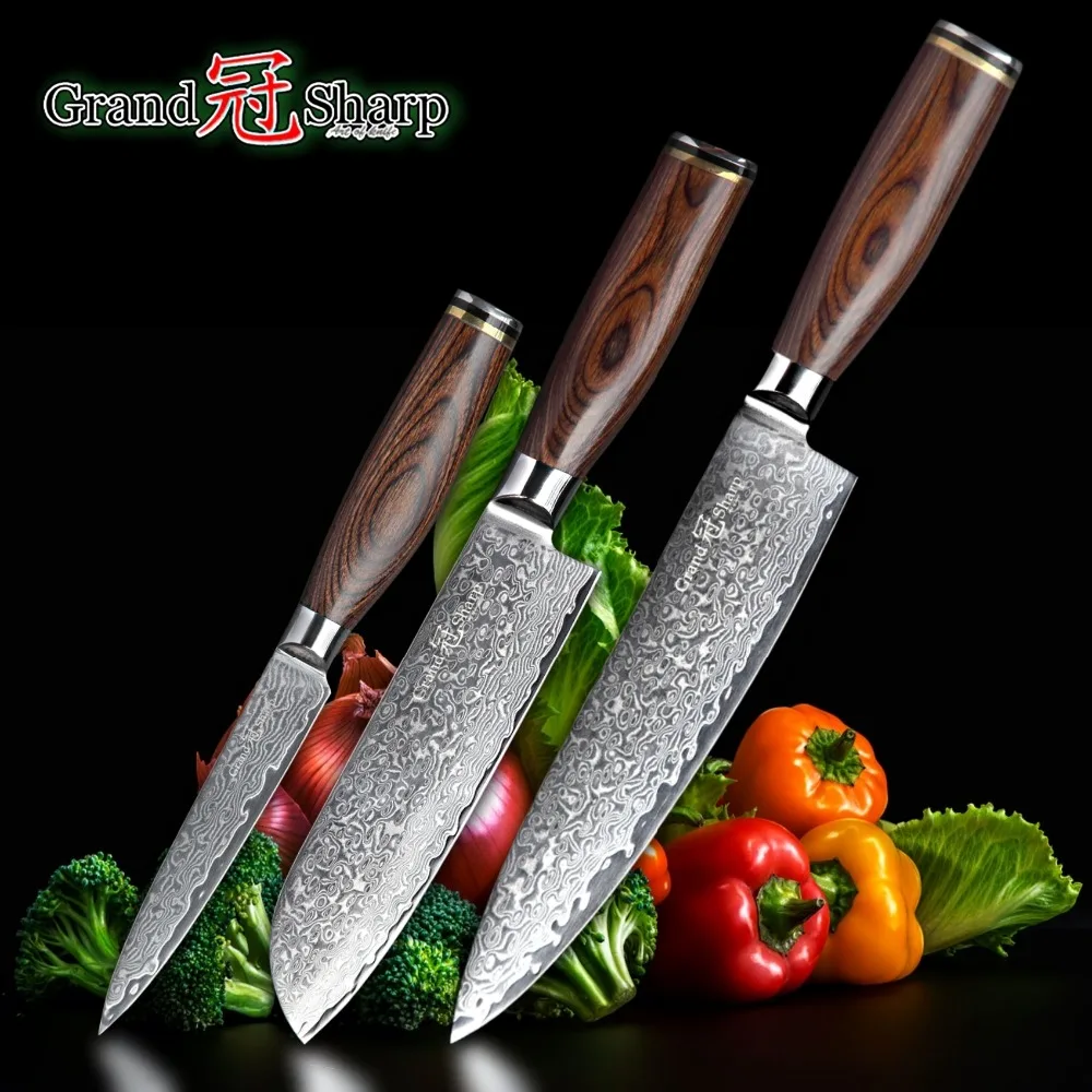 GRANDSHARP 3 шт набор ножей из дамасской стали 67 слоев японской vg10 шеф повара Santoku