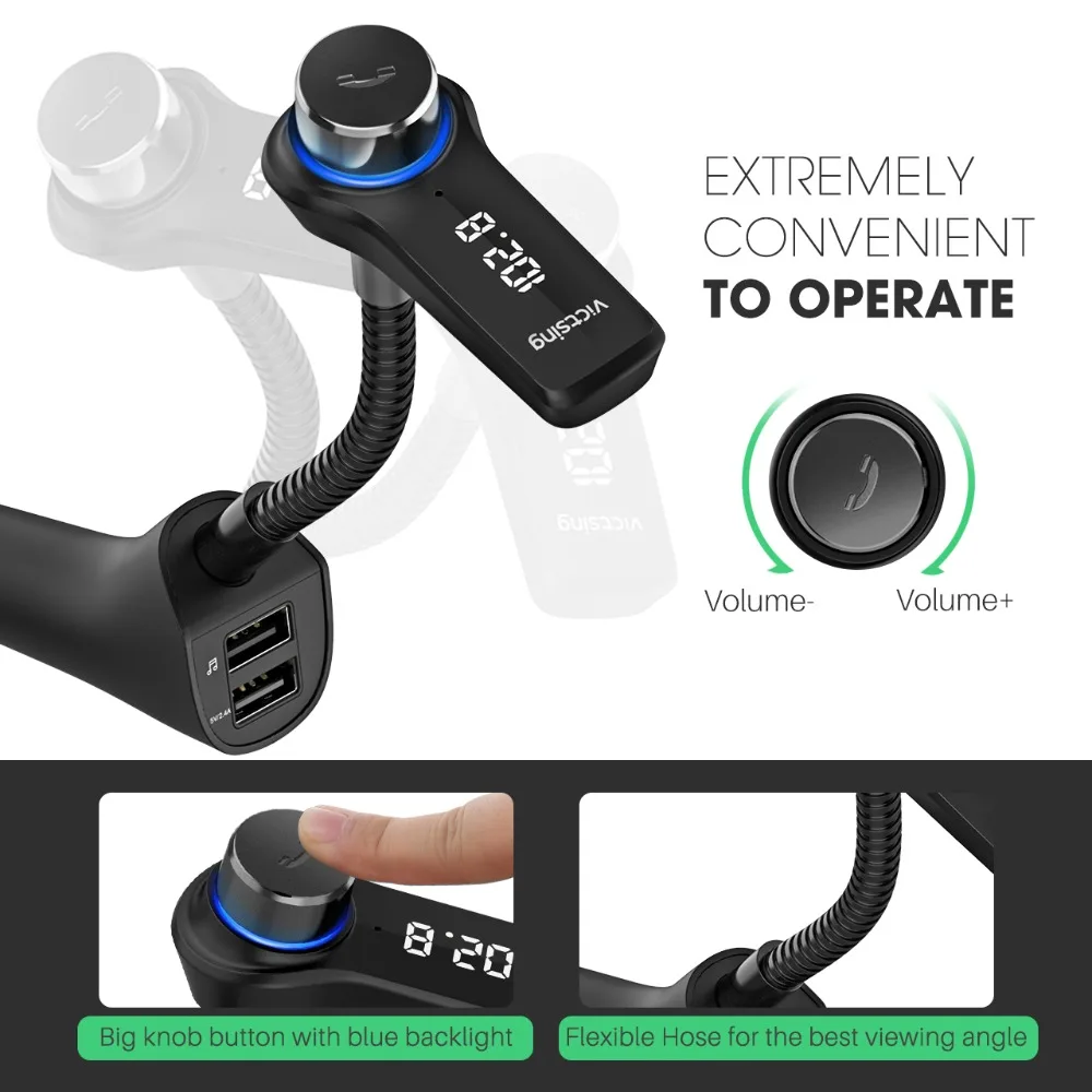VicTsing беспроводной автомобильный комплект Hands Free вызов адаптер OLED экран HiFi стерео