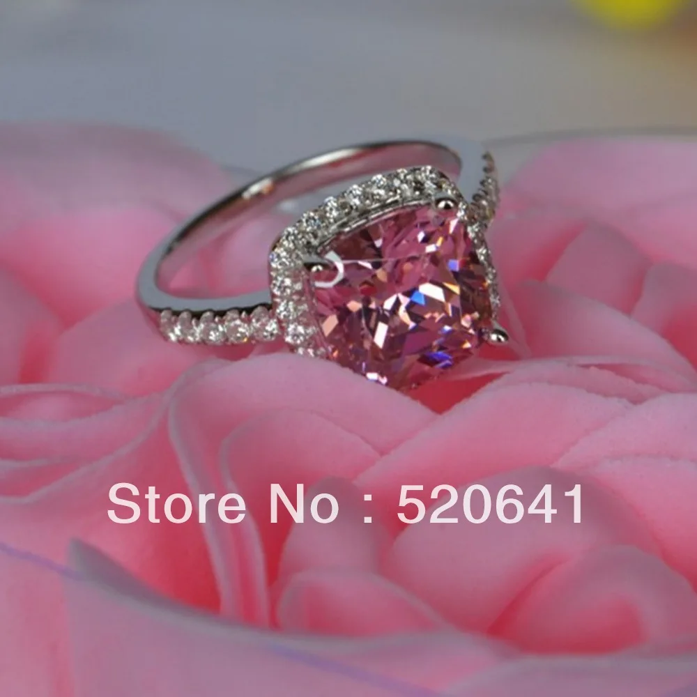

3Ct Cushion Engagement Classic SONA Simulate Pink Diamond Ring Halo Style Solid Silver Simulate Diamond Jewelry Luxury Ring S925