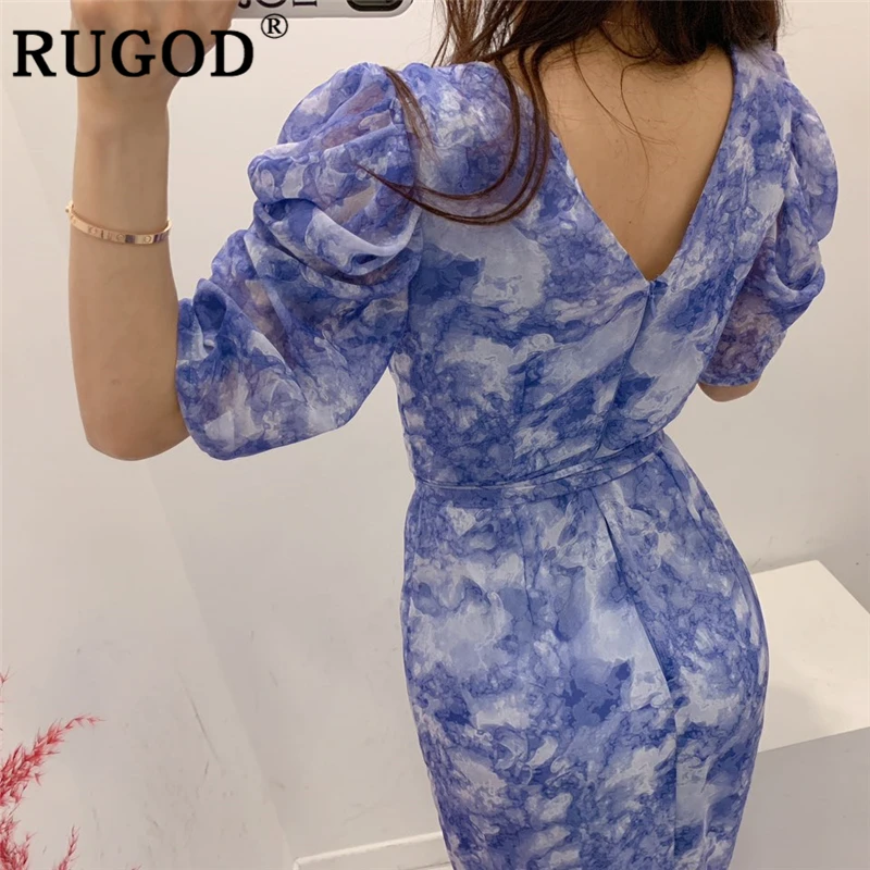RUGOD/Элегантное длинное женское платье с принтом корейские шикарные кружевные