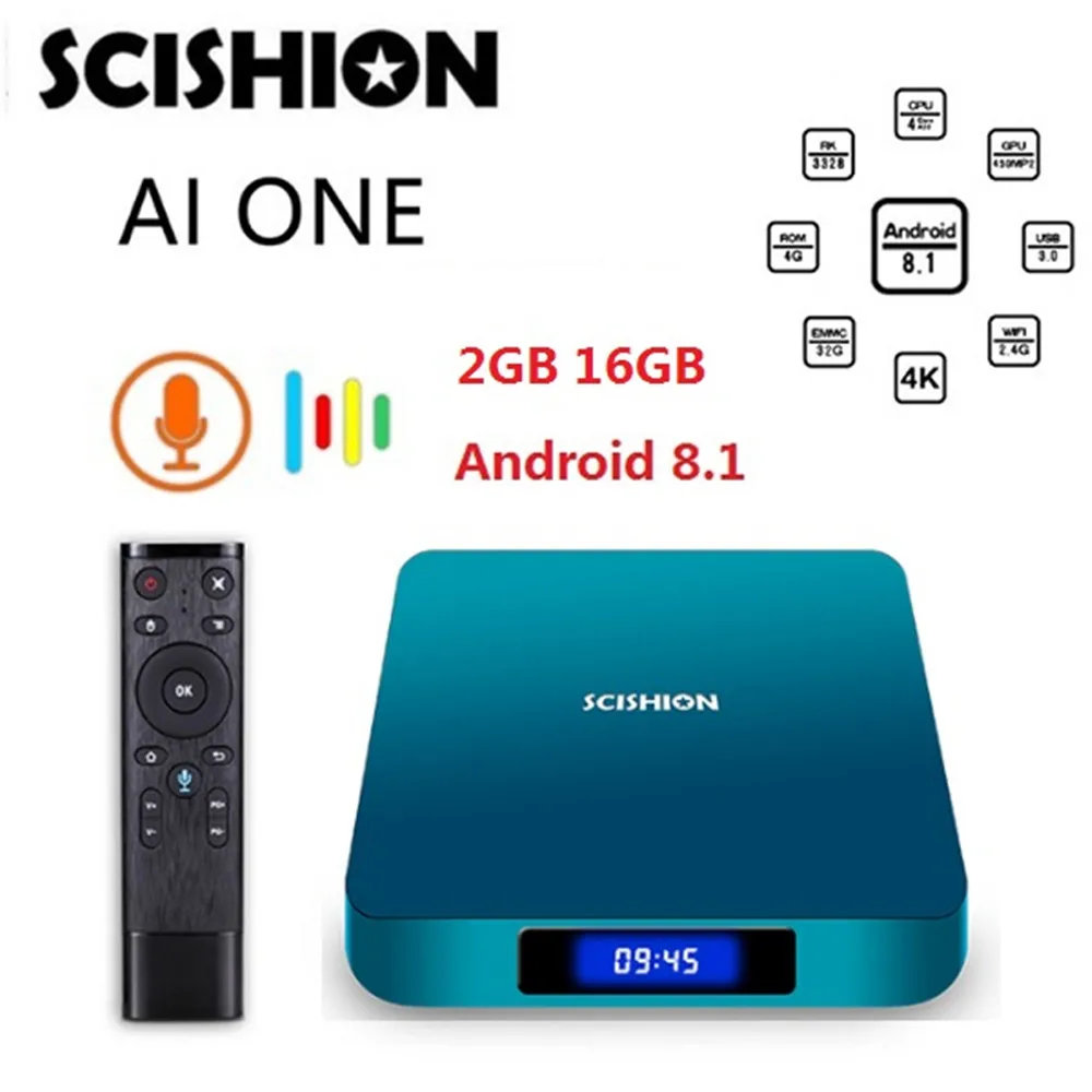 SCISHION AI One Android 8 1 Smart tv Box 2 Гб 16 WiFi телеприставка Bluetooth 4 0 Rockchip 3328 медиаплеер с