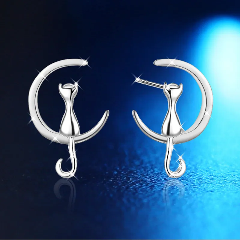 Серьги гвоздики QianBei из стерлингового серебра 925 пробы в виде кошки котенка