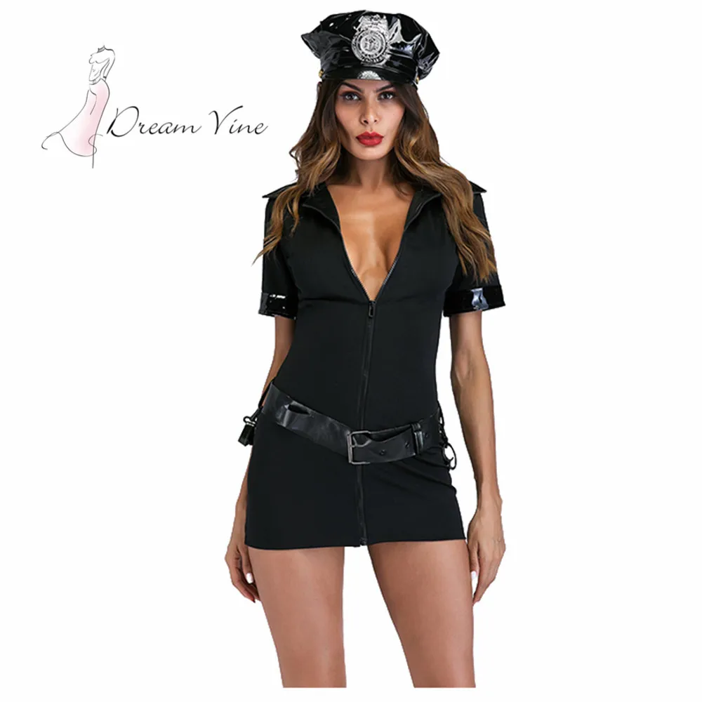 Adult Sexy Cop Costume Traffic Police Uniform Halloween Policewomen Cosplay Fancy Dress Zipper Mini Dresses | Тематическая одежда