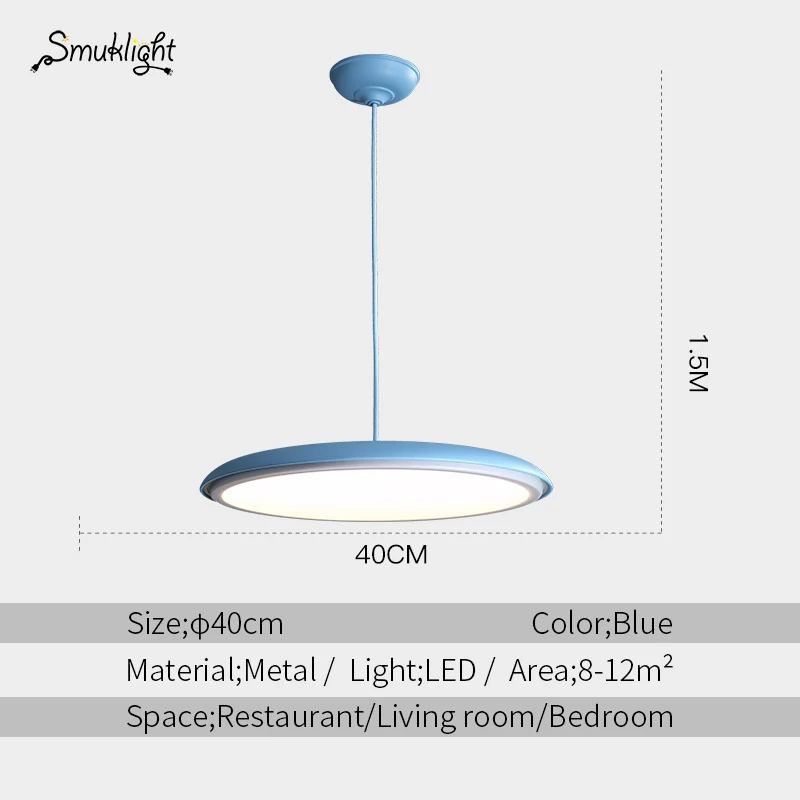 Blue 40cm Modern nordic LED Pendant lamp Art Design metal iron Acrylic suspension Round Plate light RC Dimmer creative thin hanging Lamp - Цвет корпуса: Blue 40cm