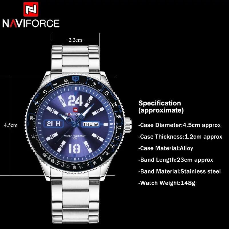 NAVIFORCE Брендовые мужские часы Роскошные Спортивные кварцевые 30 м