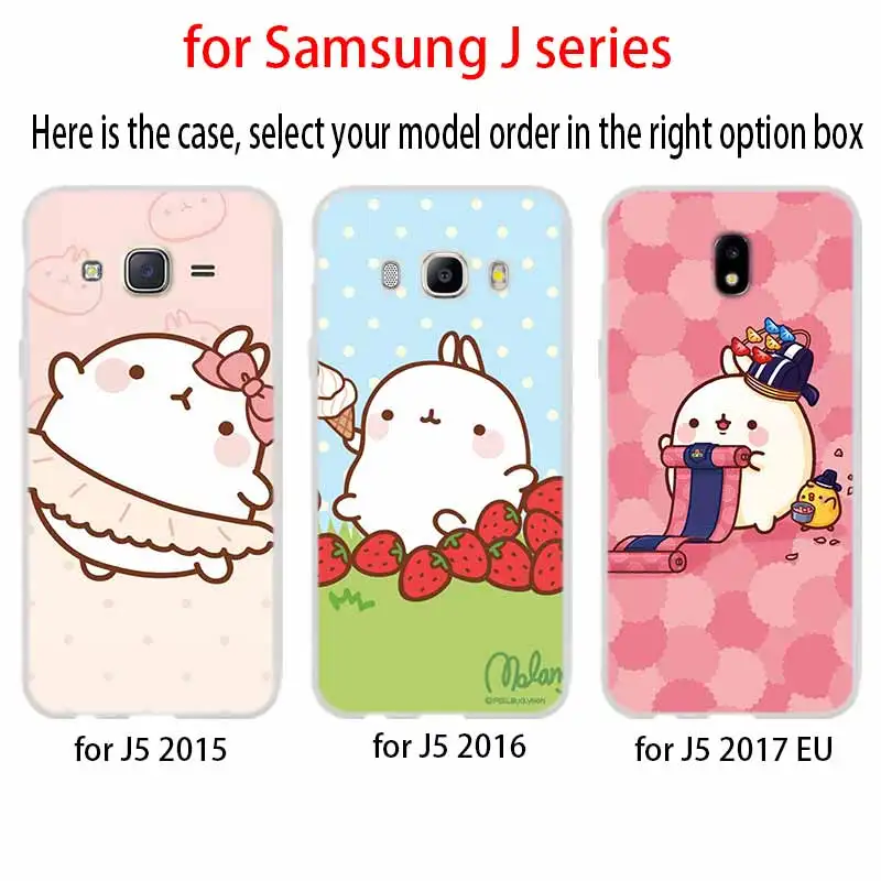 Милый милый чехол Molang в виде кроликов для Samsung J8 J4 J6 Plus 2018 J5 J3 J7 2017 телефона Prime EU 2016 |