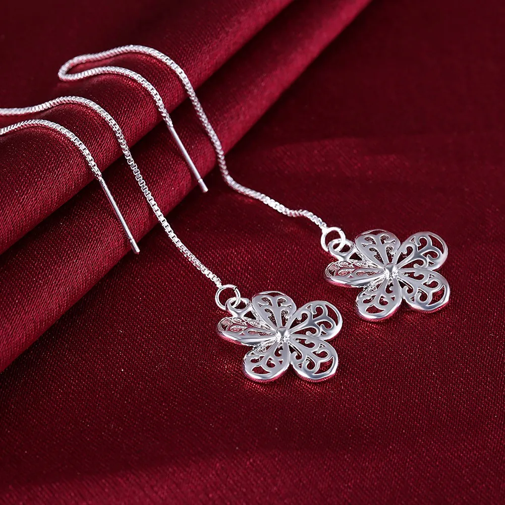 Fashion Long Earrings Flower Shape Pendant Dangle Silver Color Women Charm Drop High Quality Jewelry | Украшения и аксессуары