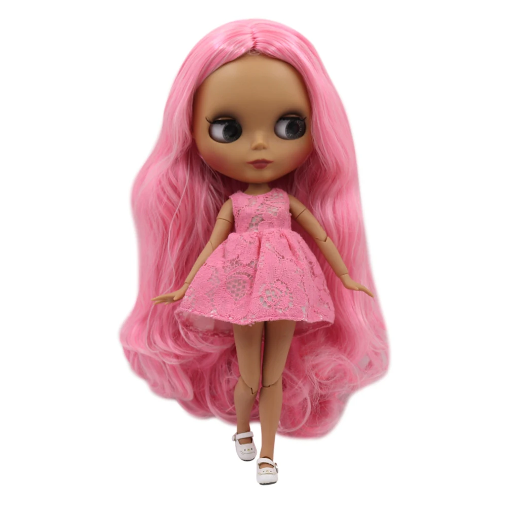 Кукла Blyth ICY DBS 30 см темная кожа матовое лицо розовая мягкая без челки вьющиеся