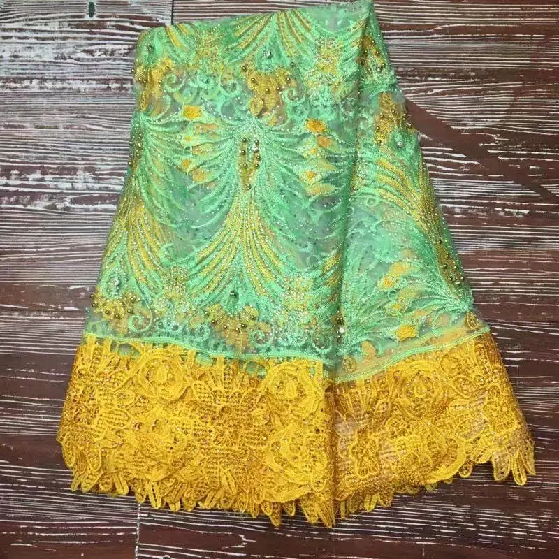 Последние Стиль бисером Кружево Ткань Мода 2017 г. Африканский Тюль Африки