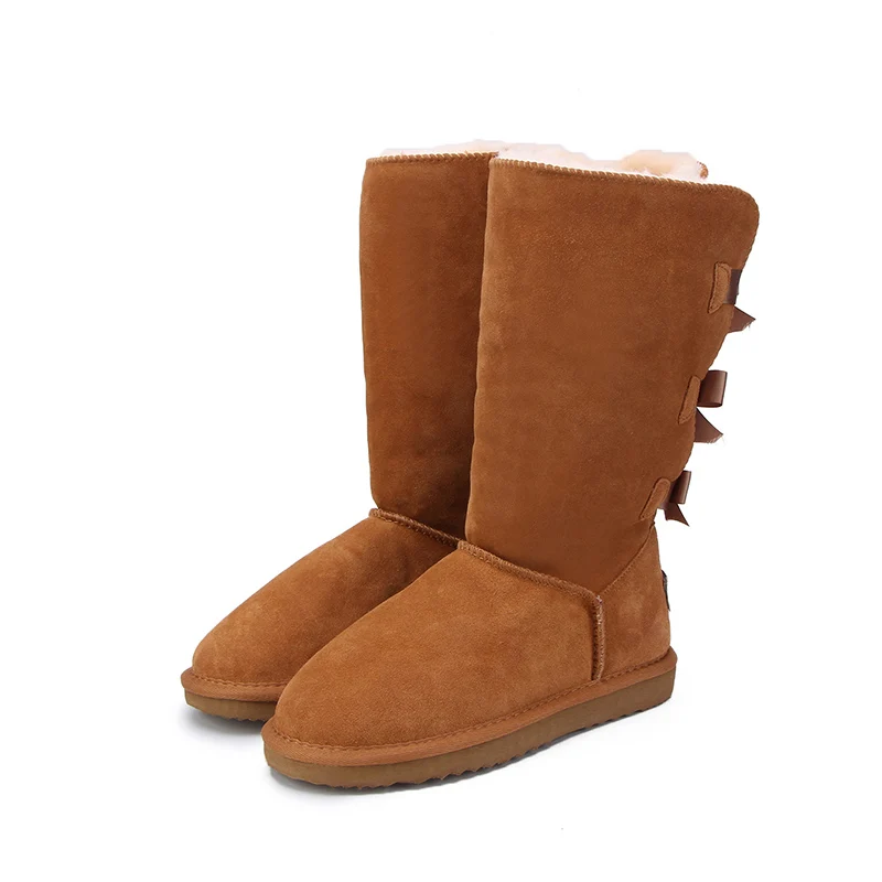 Chestnut MBR FORCE/; Модные женские высокие сапоги; зимние сапоги из натуральной коровьей кожи; зимние сапоги с бантом; теплые высокие зимние сапоги; американские размеры 3-13 - Цвет: Chestnut