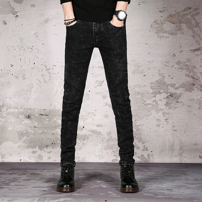 Autumn Men's Black Snow Washed Jeans Korean Young Men Skinny Casual Fashion Man Personal Slim Leisure Trousers Amazing Male Jean | Мужская