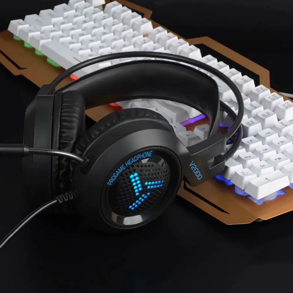 V2000 гарнитуры с светодиодный глубокий бас портативный оголовье проводное Стерео