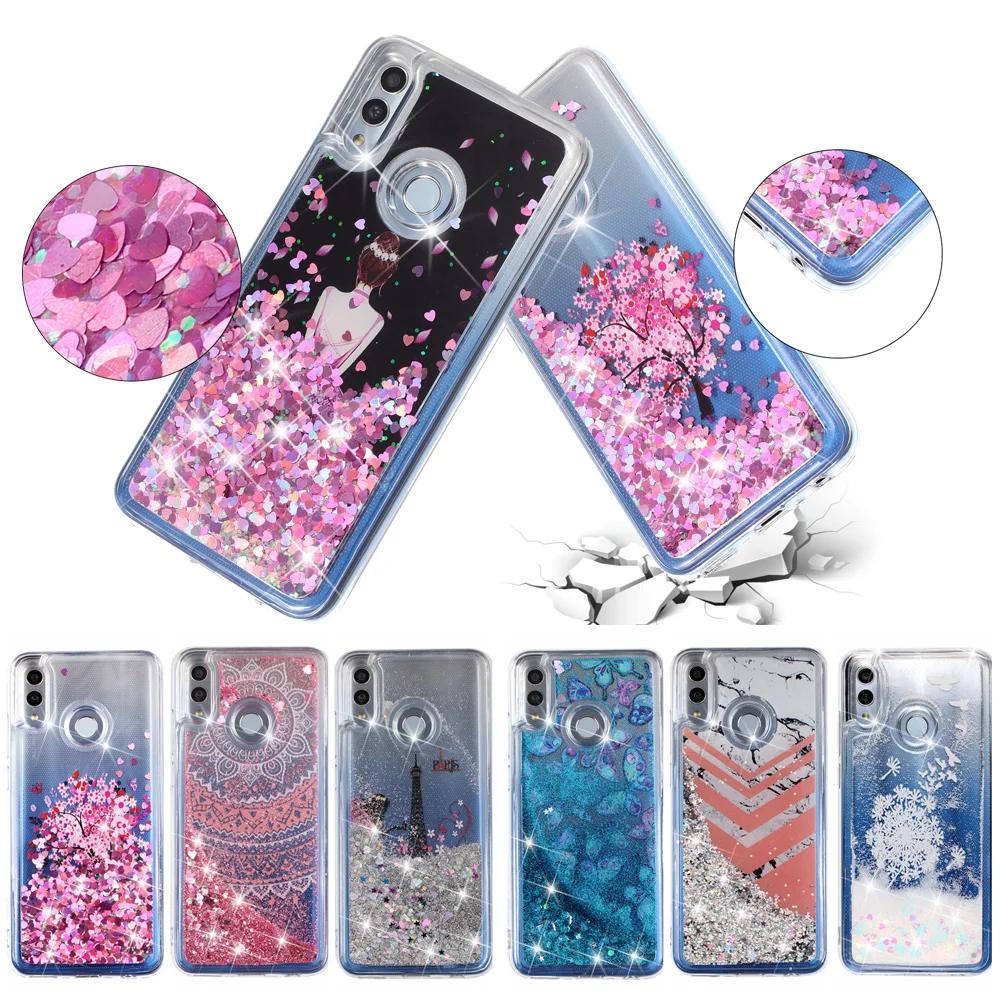 Y7 2019 Case on for Huawei Fashion Girl Quicksand Glitter Liquid Phone For Cover Coque |