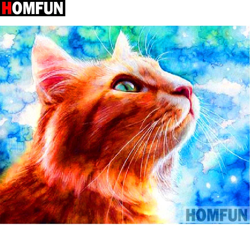 Алмазная живопись HOMFUN Кот картина с полными квадратными/круглыми стразами 5D