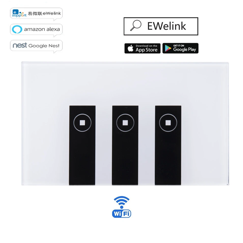 Ewelink приложение US 3 банды настенный сенсорный Wifi переключатель умный дом свет беспроводной переключатель дистанционное управление работает с Alexa
