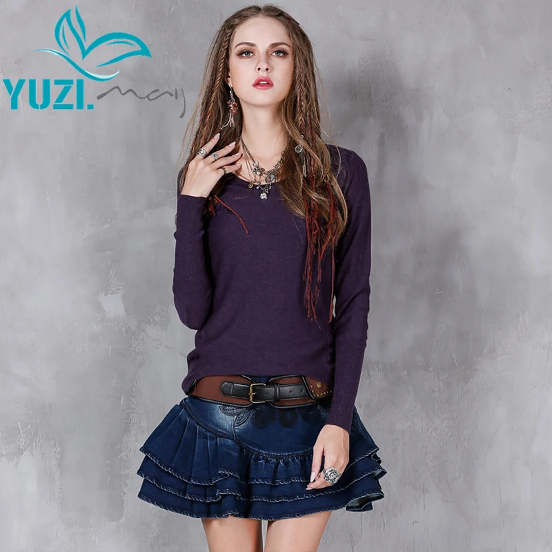 Sweater Women 2017 Yuzi.may Casual Now Cotton Wool Pullovers Long Sleeve O-Neck Loose Stretchy Pull Femme B9150 Sweaters | Женская