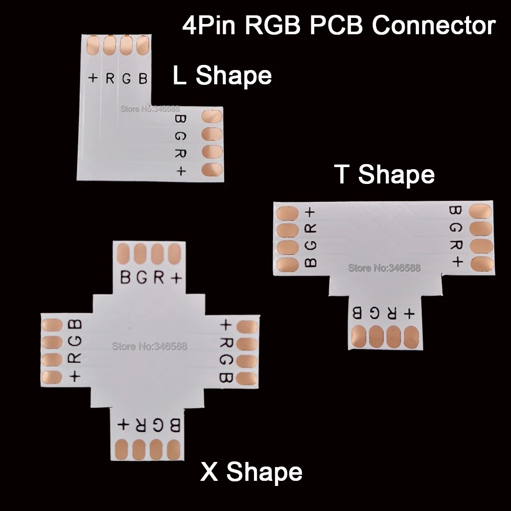 

5 шт./лот, разъем для светодиодной ленты RGB, 4 контакта, 4 контакта, 10 мм, L-форма/T-образная форма/X-образная коннектор для цветной ленты 5050 IP20 RGB
