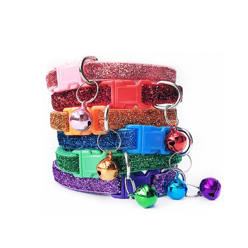 

Fashion Cute Shining Samll Dog Cat Puppy Collar Bell Adjustablt Buckle Pet Collar safety Leads For Cat Dog Collar