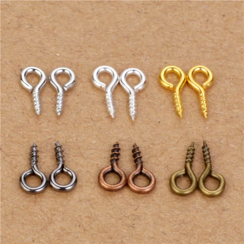 

200pcs/lot 4x8mm/5x10mm Jewelry Screw Eye Pins Bail Findings For Pendant Top Drilled Imitation Rhodium Iron Pendant Clasps