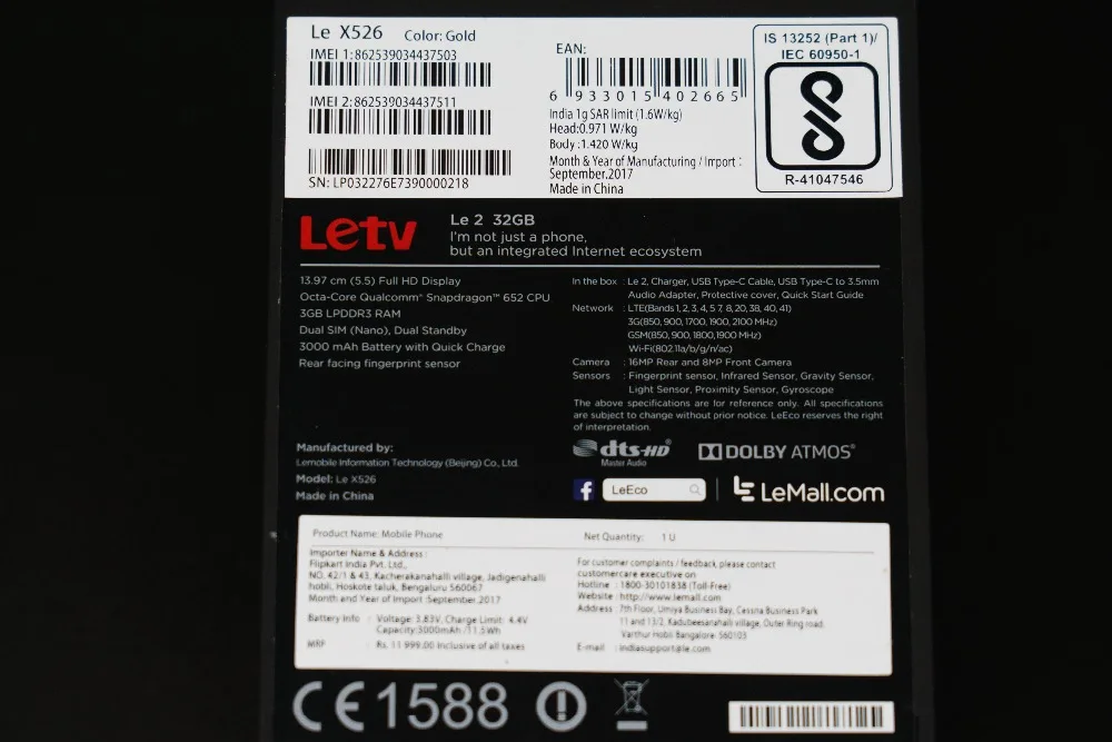 Глобальная версия Letv LeEco Le 2X526 3g 64G Snapdragon 652 Octa Core 5 &quotFHD 16MP камера 3000 мАч батарея