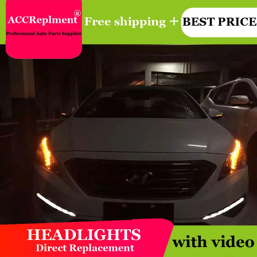 Автомобильный Стайлинг для Hyundai New Sonata 9 фар 2015 2017 светодиодные фары DRL Объектив